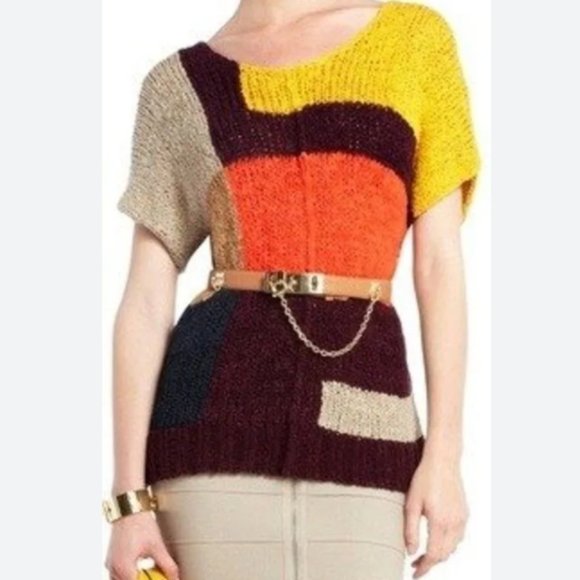 BCBGMAXAZRIA Cayden Bordeax Color Block Knit Sweater Womens Size XXS - Picture 5 of 5